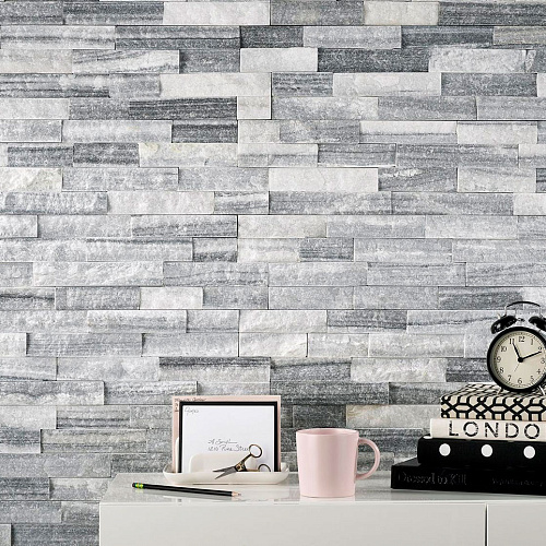 3d панели из натурального камня. Кварцит бело-серый (Классик)