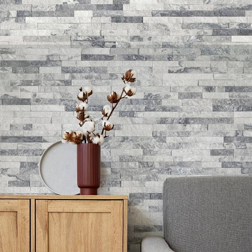 3d панели из натурального камня. Кварцит бело-серый (Классик)