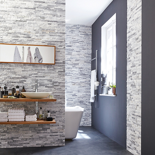 3d панели из натурального камня. Кварцит бело-серый (Неоклассик)