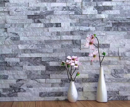 3d панели из натурального камня. Кварцит бело-серый (Классик)