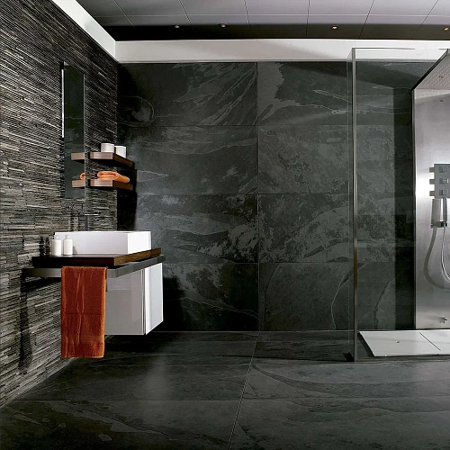 Сланец чёрный (натуральный скол) 600х1200 мм.